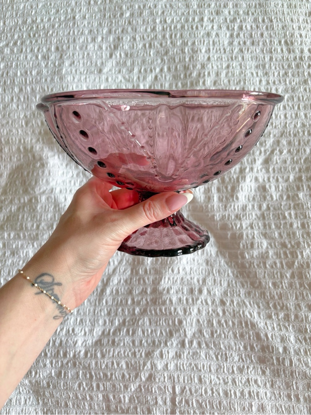 Vintage-Style Purple Blown Glass Pedestal Bowl